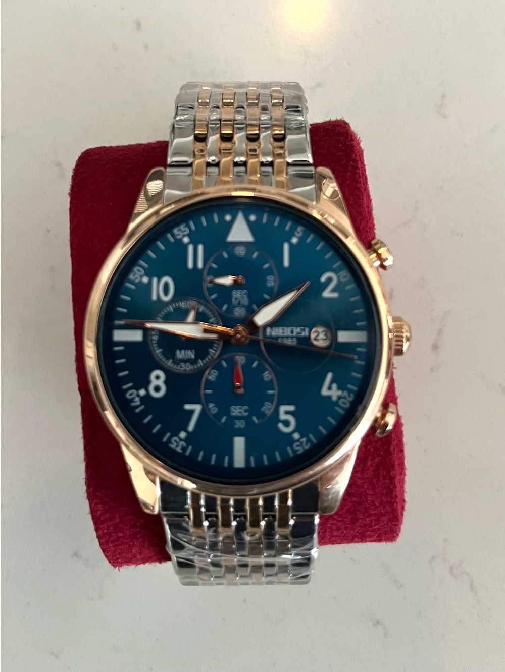 NIBOSI Quartz Blue Dial Two-Tone Chronograph Watch Men’s NW Box and Cloth